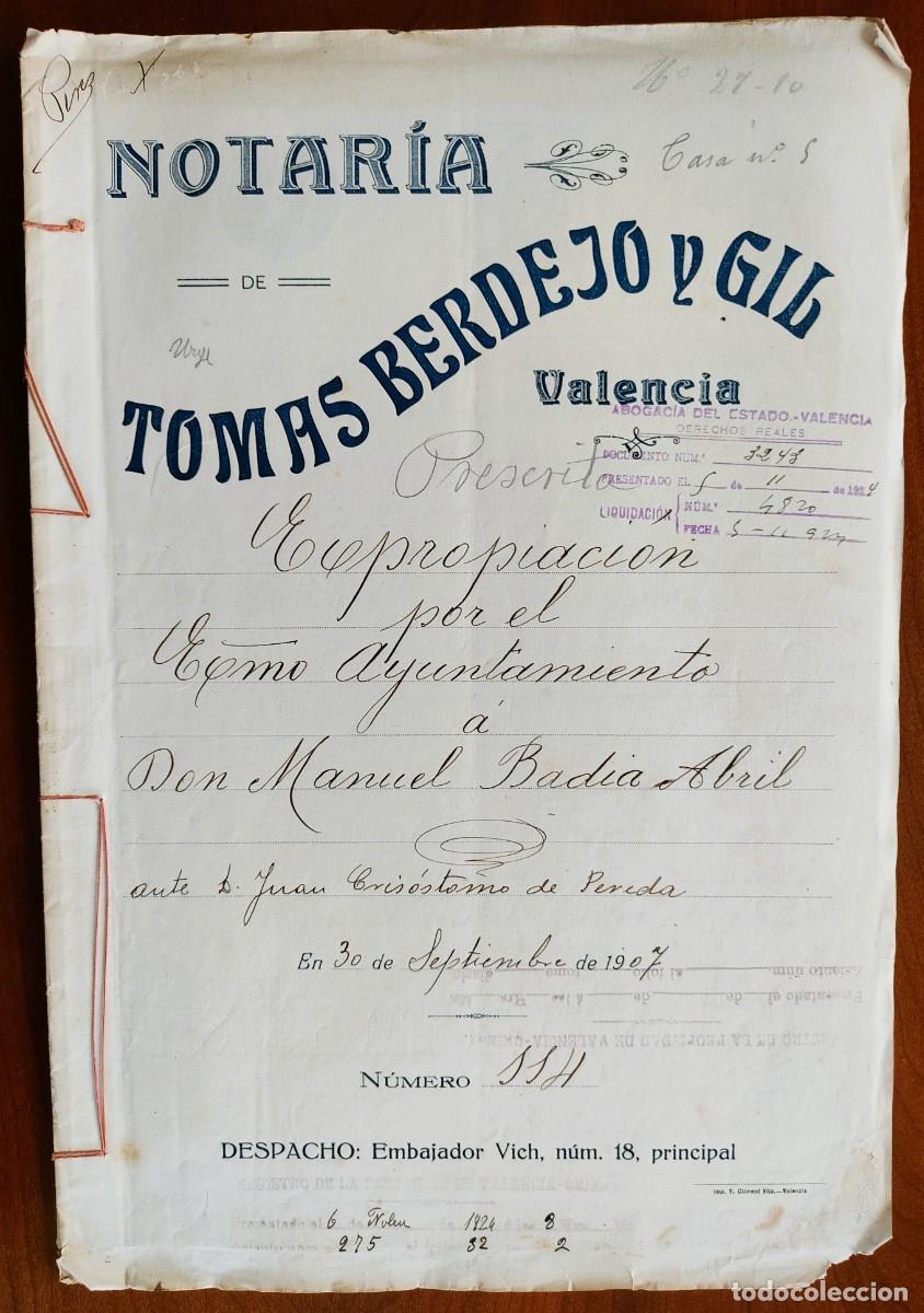 Manuscritos antiguos: VALENCIA A&Ntilde;O 1907 - SELLO 3&ordf; CLASE 25 PESETAS Y (3) SELLO 8&ordf; CLASE 1 PTA - EXPROPIACI&Oacute;N AYUNTAMIENTO