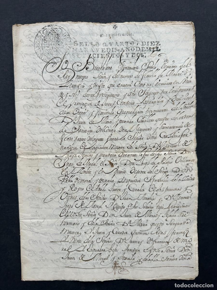 Manuscritos antiguos: a&ntilde;o 1702 - PARTICION DE BIENES POR MUERTE DE JUAN DEL MORAL Y TEJADA, CABALLERO DE SANTIAGO -