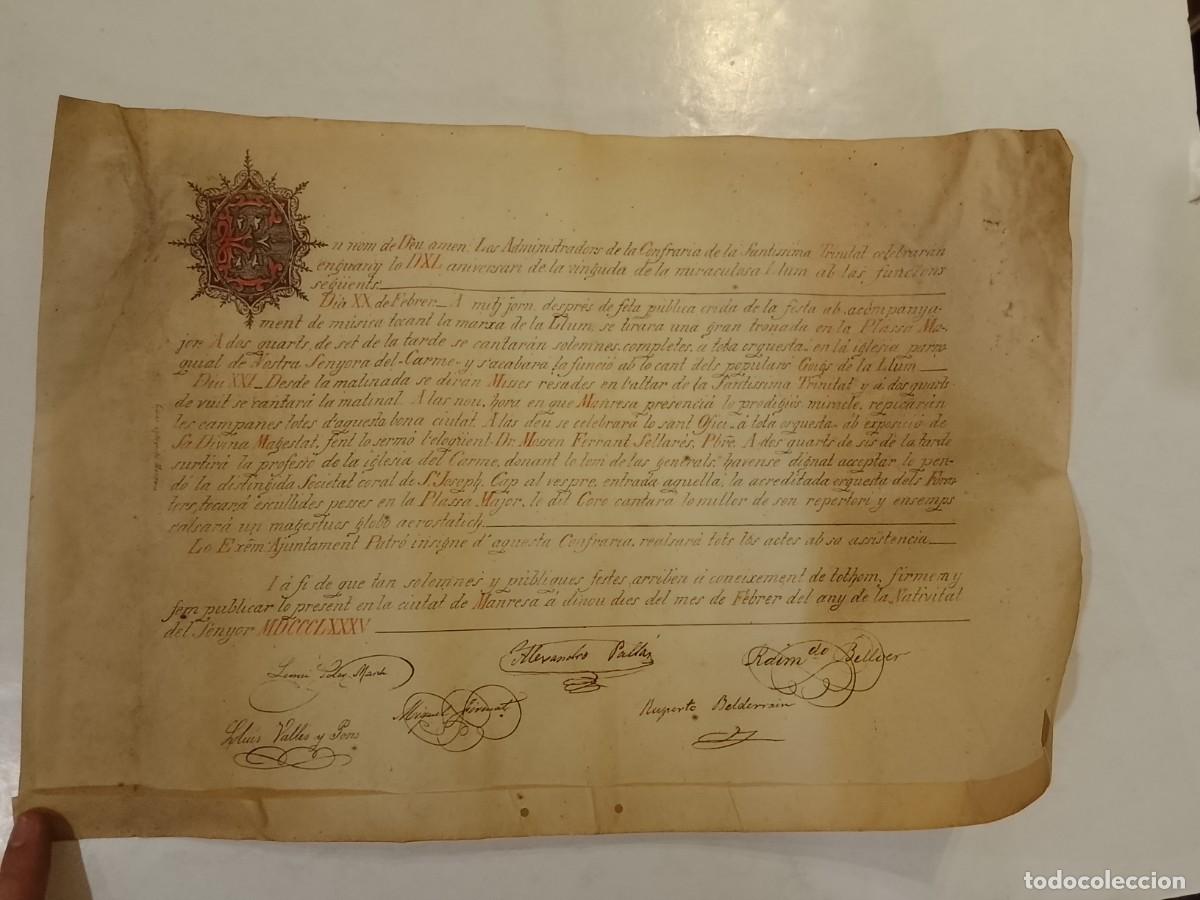 Manuscritos antiguos: MANRESA ANY 1885 - ADMINISTRADORS CONFRARIA SANTISIMA TRINITAT - DOCUMENT MANUCSRIT I SIGNAT