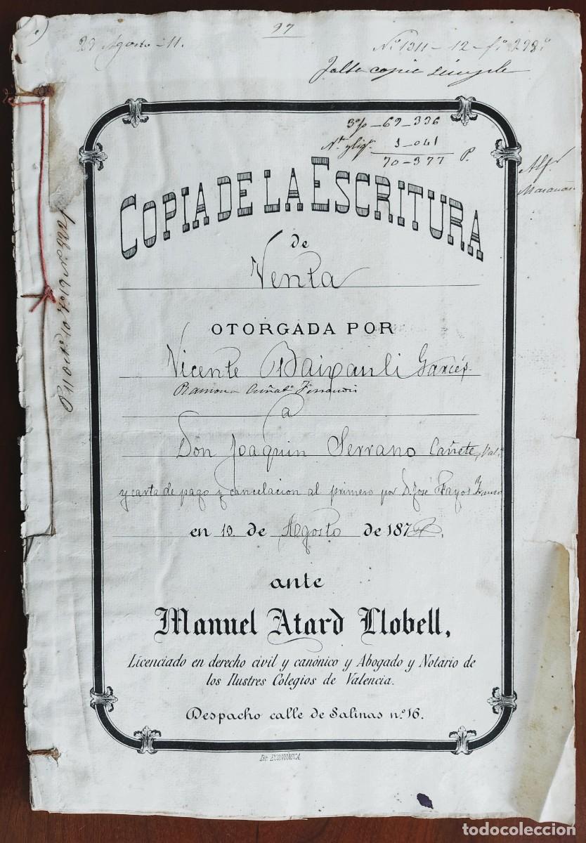 Manuscritos antiguos: VALENCIA A&Ntilde;O 1872 - SELLO 4&ordm; 15 PESETAS(3) SELLO 11&ordm; 50 C. - COMPRAS TIERRAS EN ALFAFAR