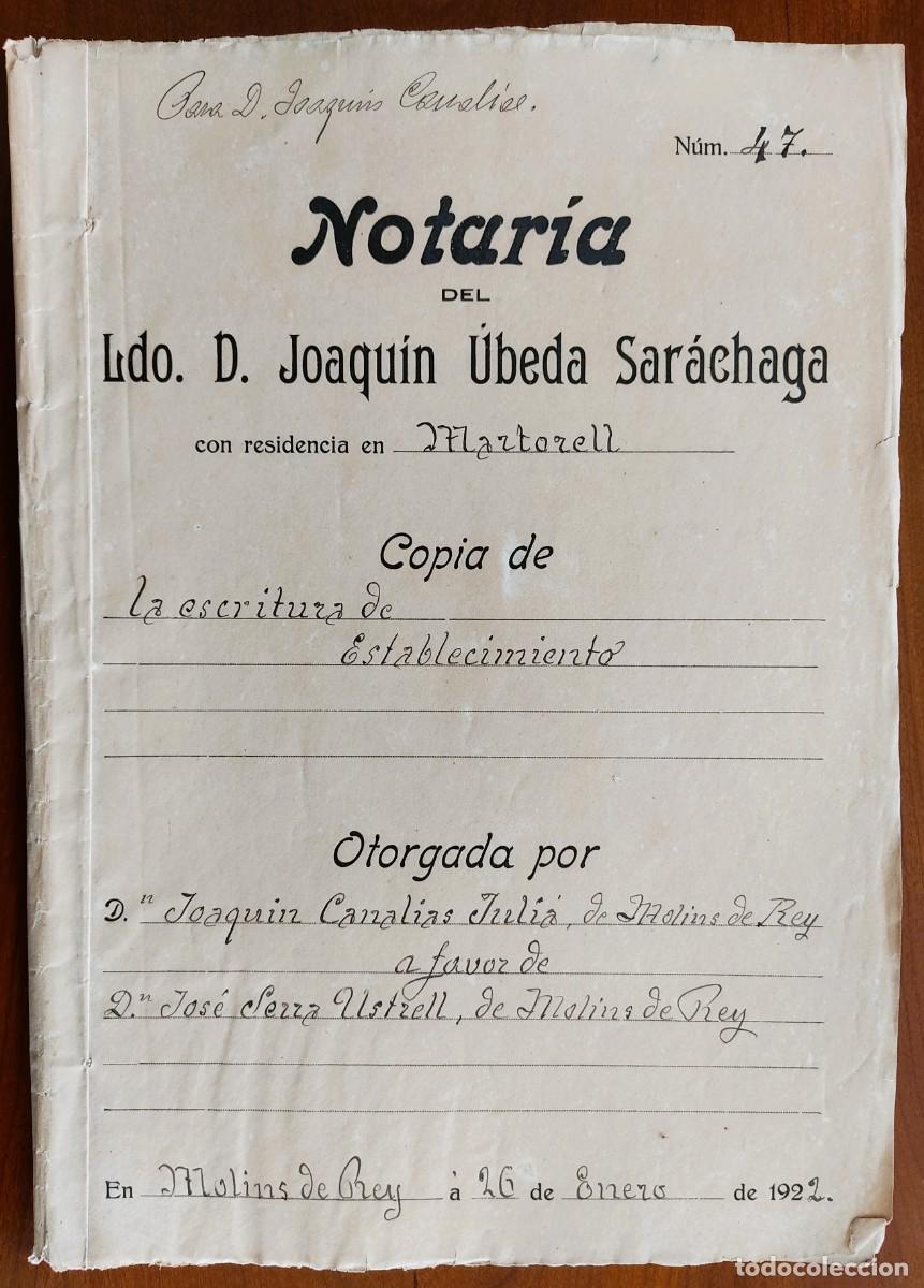 Manuscritos antiguos: MOLINS DE REY (BARCELONA) A&Ntilde;O 1922 - SELLO 4&ordf; CLASE 10 PESETAS Y (2) SELLO 8&ordf; CLASE 1 PTA. - TIERRAS