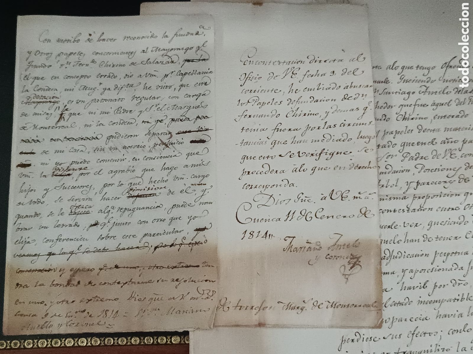 Manuscritos antiguos: 1814 MANUSCRITO CARTA CONDE TORREJON Y CARTA PLEITO MAYORAZGO CHIRINO DE SALAZAR MARIANO ANTELO
