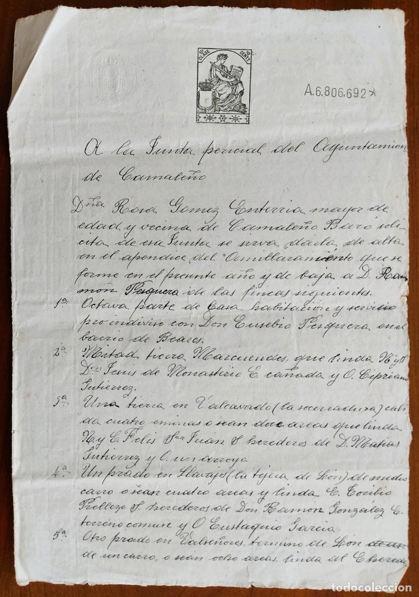 Manuscritos antiguos: CAMALE&Ntilde;O (CANTABRIA) A&Ntilde;O 1922 - SELLO 13&ordf; CLASE 10 CENTS. - TEMA TIERRAS EN BAR&Oacute;