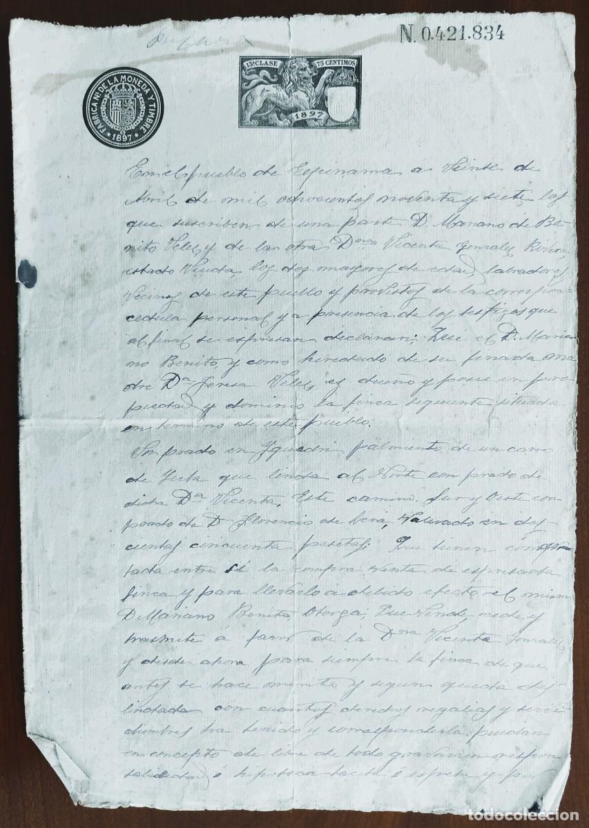 Manuscritos antiguos: CAMALE&Ntilde;O (CANTABRIA) A&Ntilde;O 1892 - SELLO 12&ordf; CLASE 75 CENTS. - TEMA TIERRAS EN BAR&Oacute;