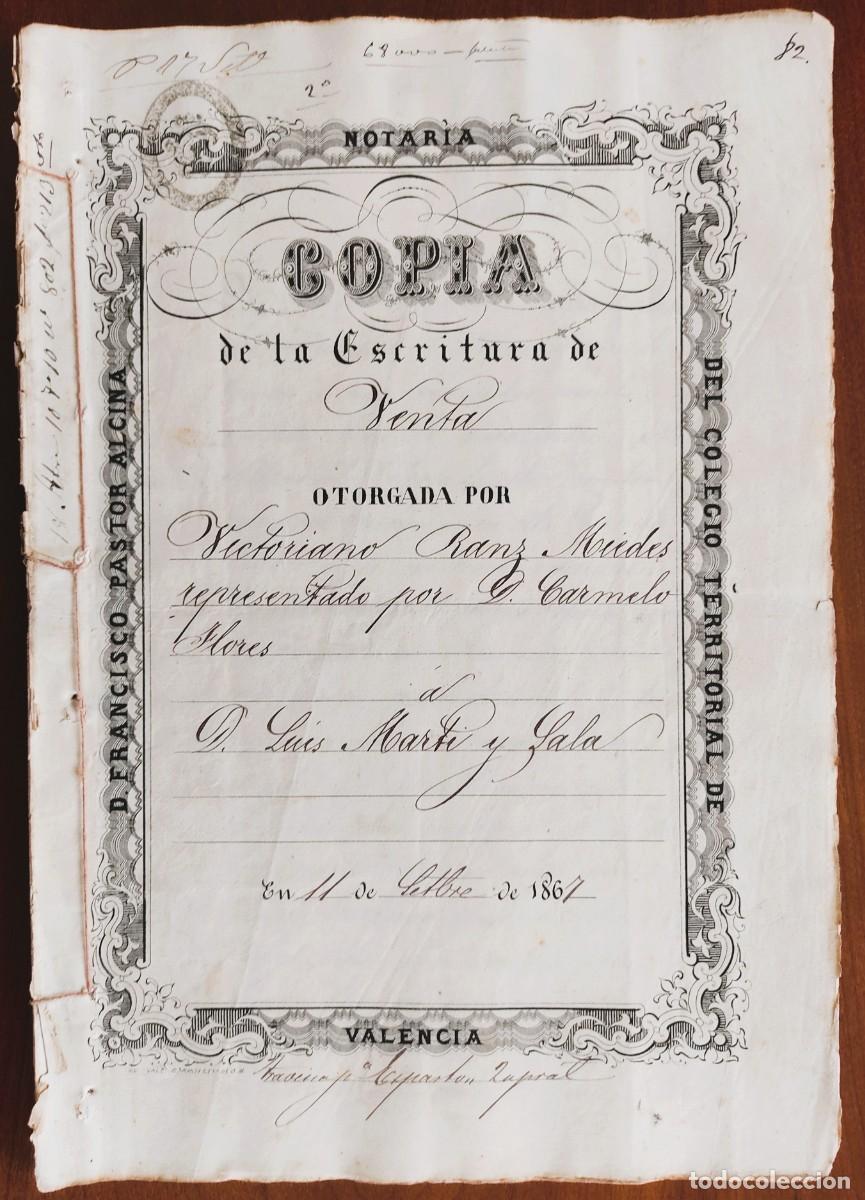 Manuscritos antiguos: VALENCIA A&Ntilde;O 1867 - SELLO 5&ordm; 3 ESC. 20 CENTS. Y (4) SELLO 9&ordm; 20 CENT. ESC. - ESCRITURA VENTA