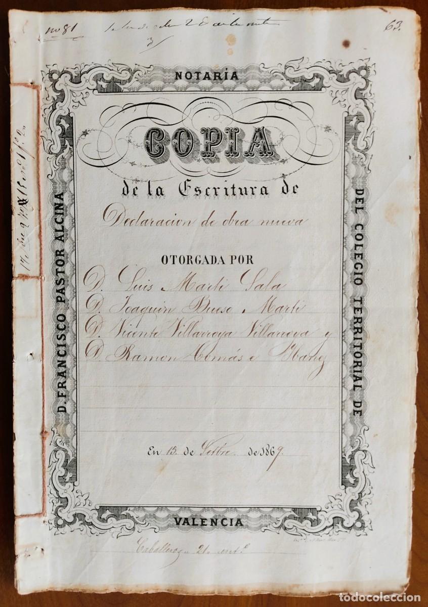 Manuscritos antiguos: VALENCIA A&Ntilde;O 1869 - SELLO 2&ordm; 15 ESCUDOS Y (2) SELLO 9&ordm; 200. MIL&Eacute;SIMAS - DECLARACI&Oacute;N DE OBRA NUEVA