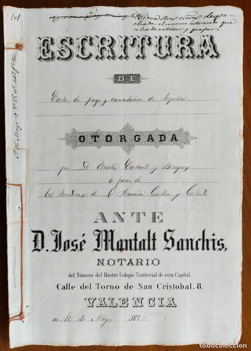 Manuscritos antiguos: VALENCIA A&Ntilde;O 1876 - SELLO 4&ordm; 15 PESETAS Y SELLO 11&ordm; 50 CENT. PESETA CARTA PAGO CANCELACI&Oacute;N HIPOTECA