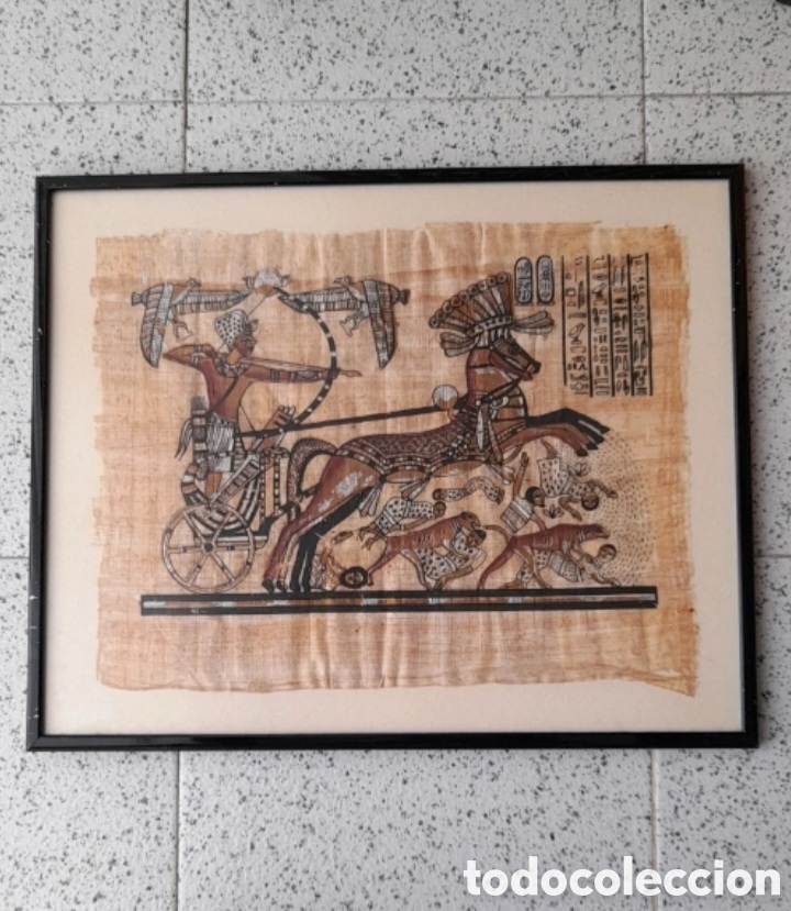 Manuscritos antigos: Cuadro Papiro Egipcio Aut&eacute;ntico - Escena Caza Real - 47x39 cm