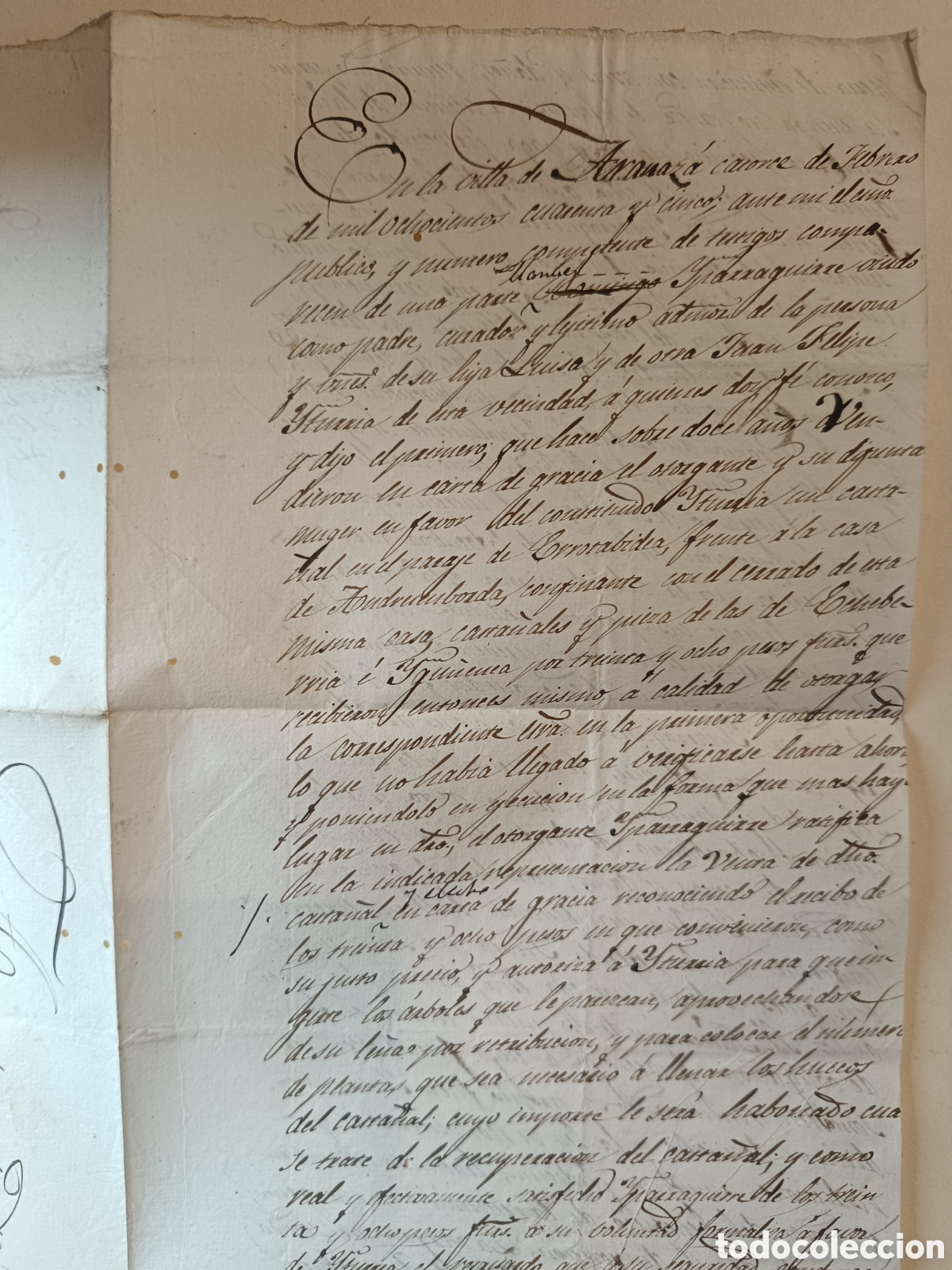 Manuscritos antiguos: MANUSCRITO 1845 AZCOITIA TRASLADO DE VENTA DE UN CASTA&Ntilde;AL EN &rdquo;CARTA DE GRACIA&rdquo; FAMILIA IPARRAGUIRRE