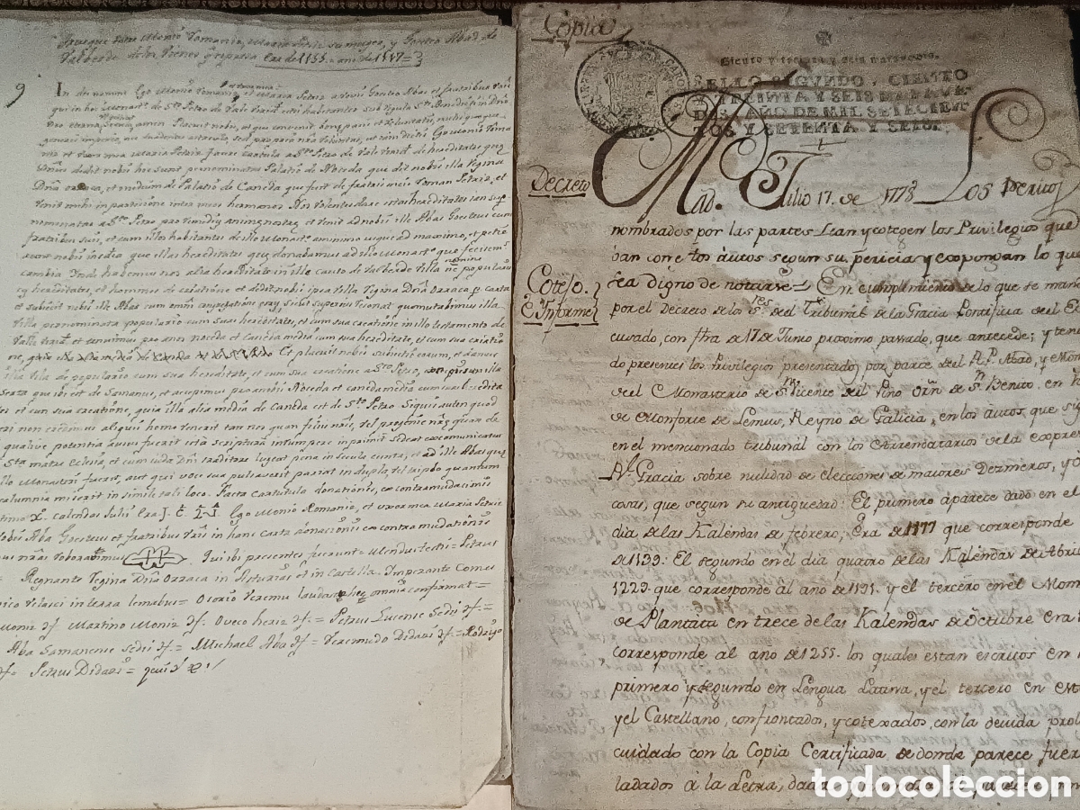 Manuscritos antiguos: MANUSCRITOS S. XVIII XIX PRIVILEGIOS ALFONSO X MONFORTE DE LEMOS Y ESCRITURAS LA ZARZA BARCARROTA