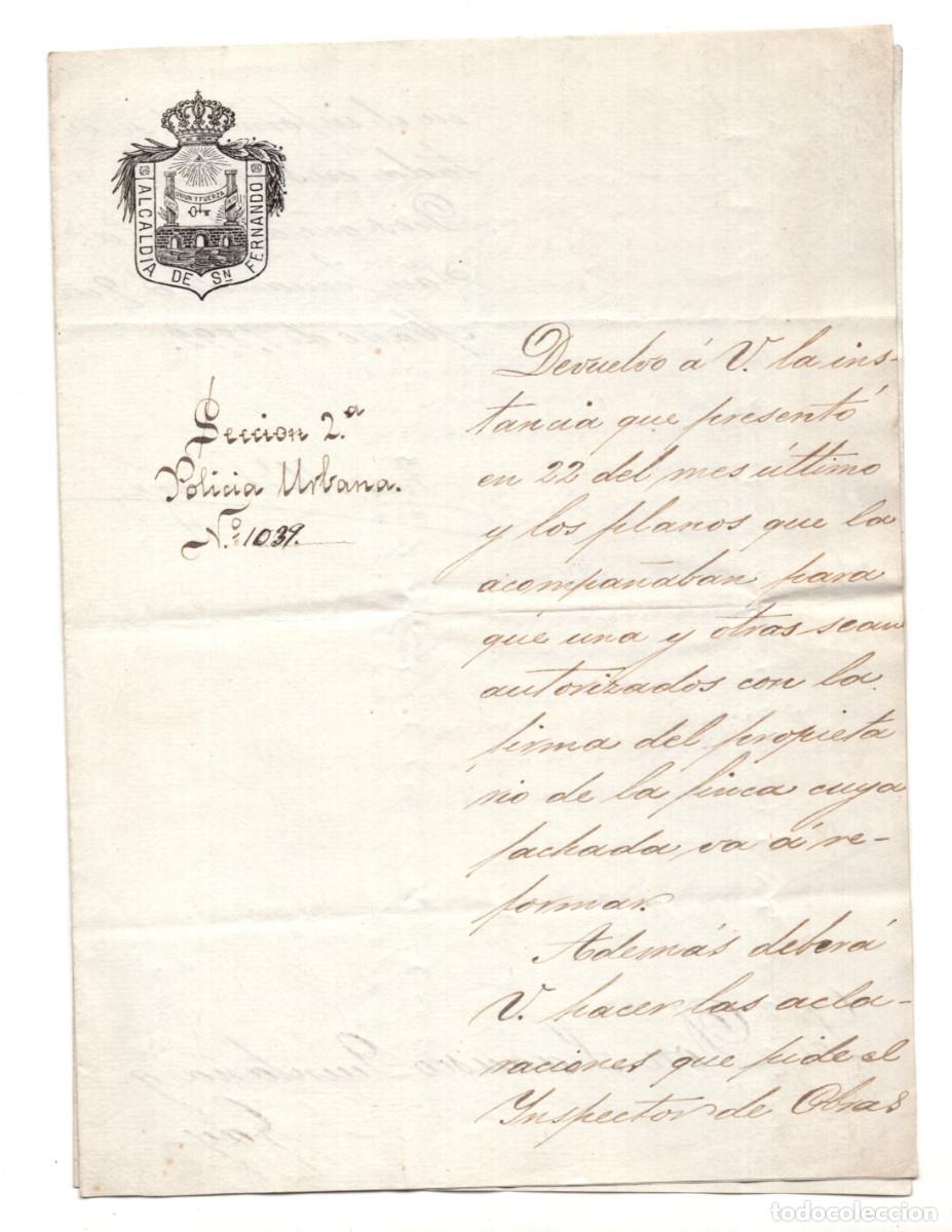 Manuscritos antiguos: ALCALD&Iacute;A SAN FERNANDO, SECCI&Oacute;N 2&ordf;, POLIC&Iacute;A URBANA. CORRECCI&Oacute;N PLANO SEG&Uacute;N INDICADO INSPECTOR OBRAS.