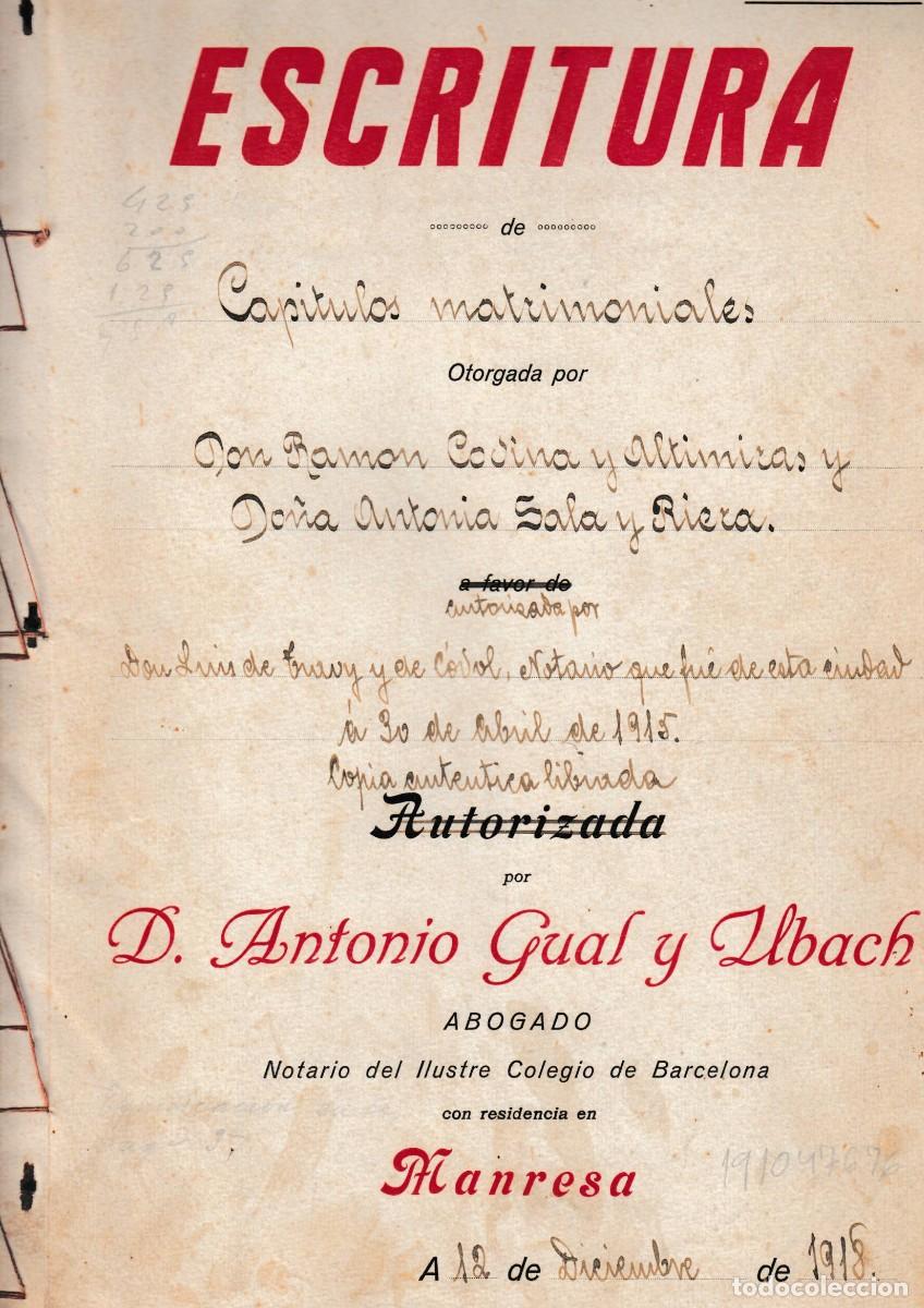 Manuscritos antiguos: 1915 MANRESA SAN FRUCTUOSO DE BAGES SELLO FISCAL 9&ordm; 3 PTS CAPITULOS MATRIMONIALES