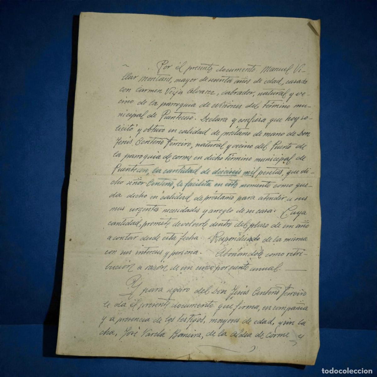 Alte Manuskripte: Antiguo Documento Manuscrito De Pr&eacute;stamo A&ntilde;o 1949 &ndash; Contrato Privado Con Firmas Y Anotaciones