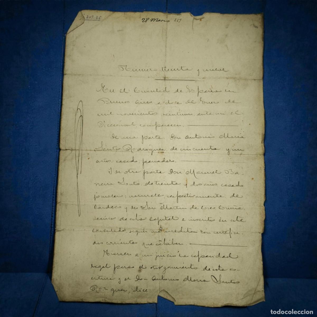 Alte Manuskripte: Documento Notarial Manuscrito A&ntilde;o 1921 &ndash; Escritura Antiguo Contrato De Venta