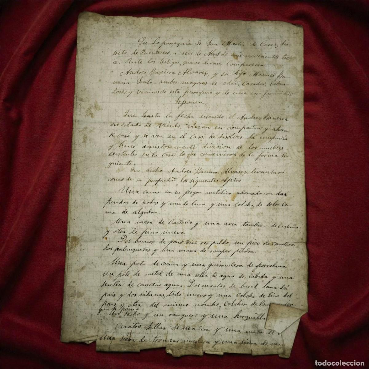 Alte Manuskripte: Documento Manuscrito Antiguo A&ntilde;o 1913 &ndash; Contrato Rural Con Firmas Originales Galicia