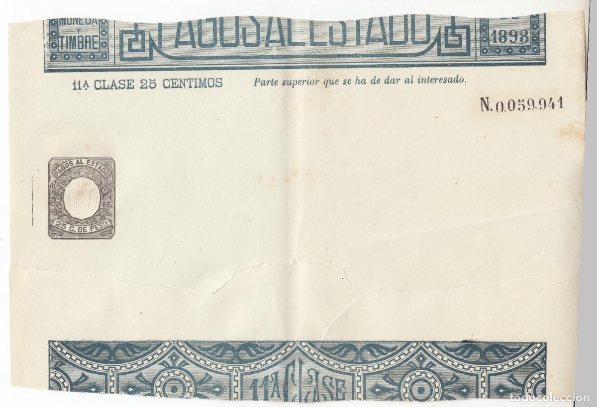 Manuscritos antiguos: 1898 SELLO FISCAL CLASE 11&ordf; 25 CTS PAPEL DE PAGOS DEL ESTADO PARA REINTEGROS. SUPERIOR INTERESADO