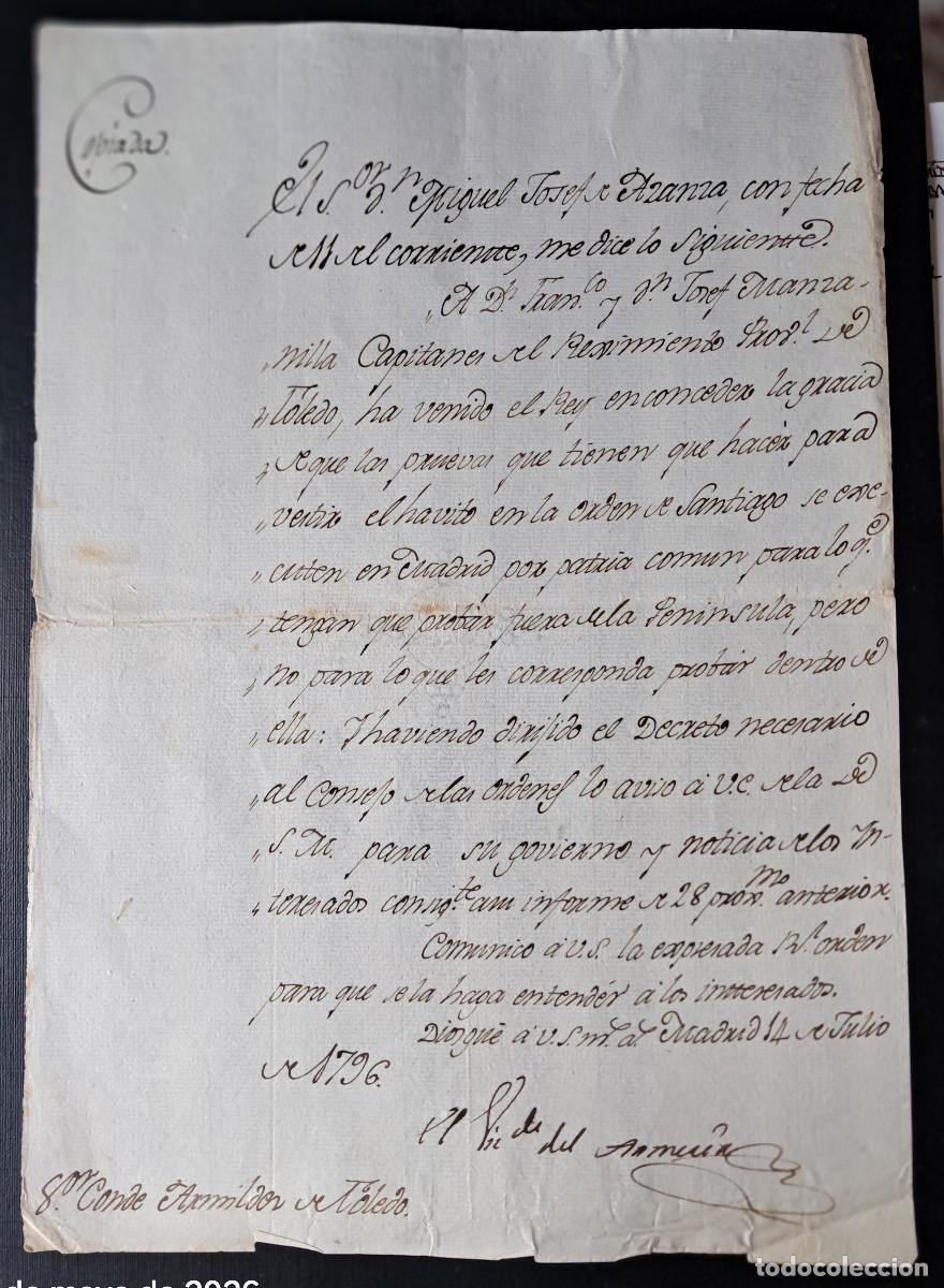 Manuscritos antiguos: Concesi&oacute;n h&aacute;bito Orden Santiago a los capitanes Francisco y Jose Manzanilla Regimiento Prov. Toledo