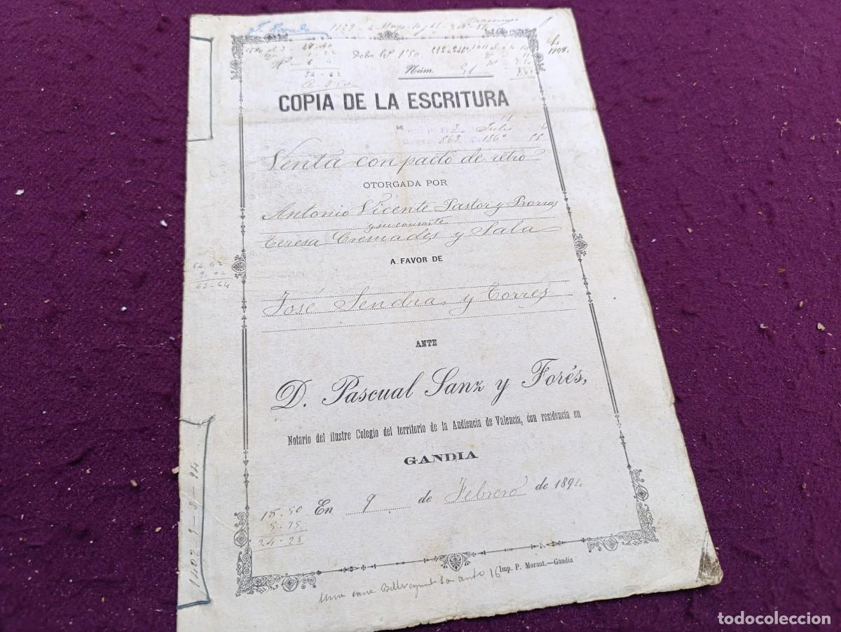 Manuscritos antigos: AD1, Antiguo Documento Manuscrito, 1891, Gand&iacute;a, escritura de venta, con sellos y r&uacute;bricas