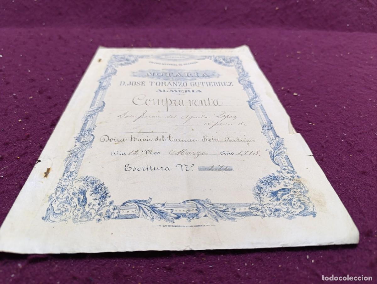 Ancient Manuscripts: AD6, Antiguo Documento Manuscrito, 1913, Almer&iacute;a, documento de compra-venta, con sellos y firmas