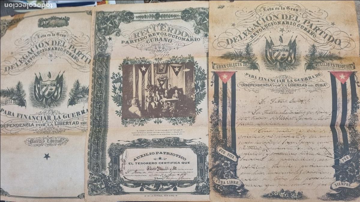 Alte Manuskripte: DOCUMENTO JOSE MARTI CUBA FOTO Y FIRMA PARTIDO REVOLUCIONARIO CUBANO 1893 N&ordm; 177 FINANCIAR GUERRA