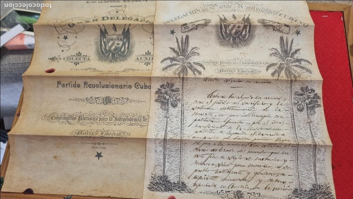 Alte Manuskripte: DOCUMENTO CUBA JOSE MARTI N&ordm; 70 CONTRIBUCION PATRIOTICA 1892 COLECTA PARTIDO REVOLUCIONARIO ORIGINAL