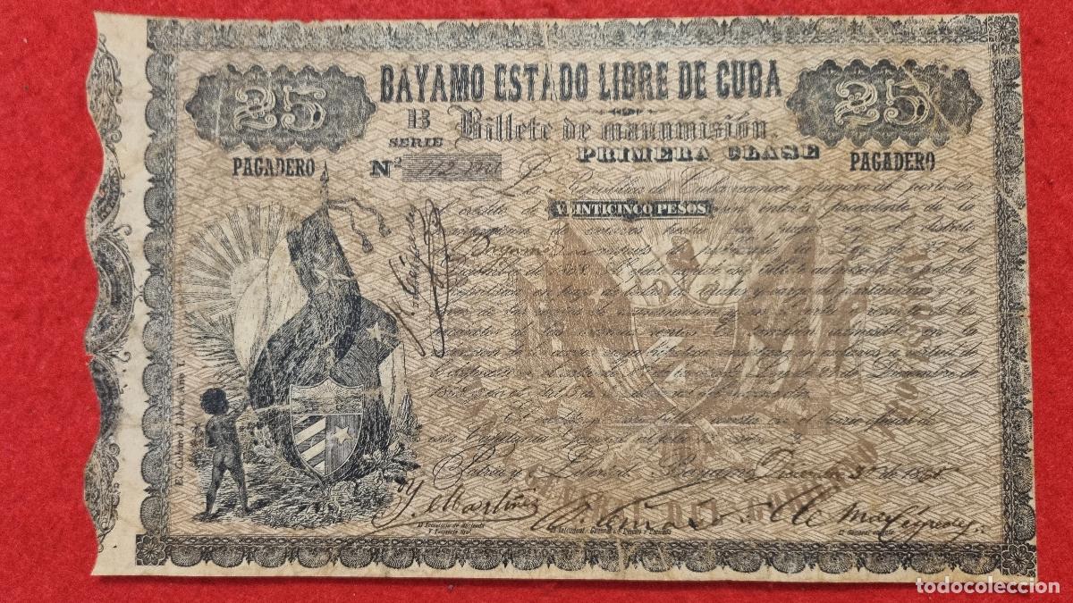 Manuscritos antigos: DOCUMENTO ESCLAVOS CUBA BILLETE MANUMISION 25 PESOS 1868 1&ordf; CLASE BAYAMO ESTADO LIBRE ORIGINAL
