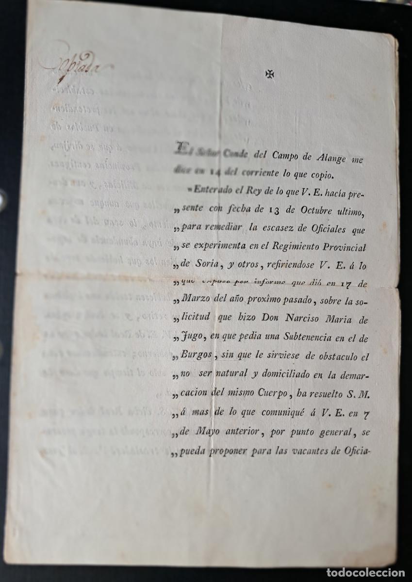 Alte Manuskripte: Oficio de 1793 sobre como remediar la escasez de Oficiales del Regimiento Provincial de Soria.