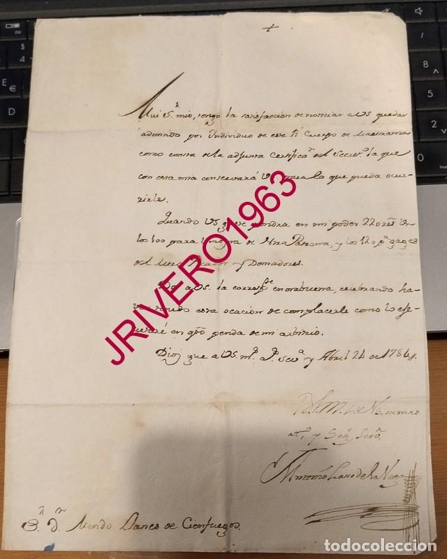 Manuscritos antiguos: SEVILLA, 1786, ADMISION CABALLERO MAESTRANZA Y PETICION DE LIMOSNA DE INGRESO, FIRMA ANTONIO LASSO D