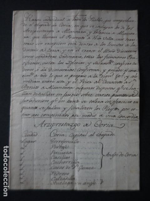 Manuscritos antigos: RELACION DE LOS PUEBLOS DEL OBISPADO DE CORIA CACERES MANUSCRITO 12 PAGS