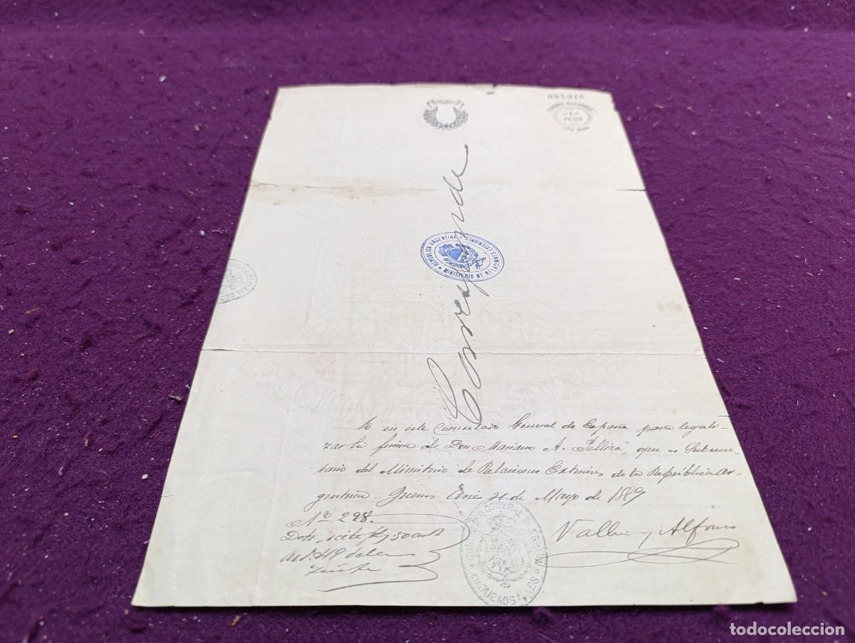 Manuscrits anciens: AD8, Antiguo Documento Manuscrito, 1889, legalizaci&oacute;n de firma Rep. Argentina, con sellos y firmas