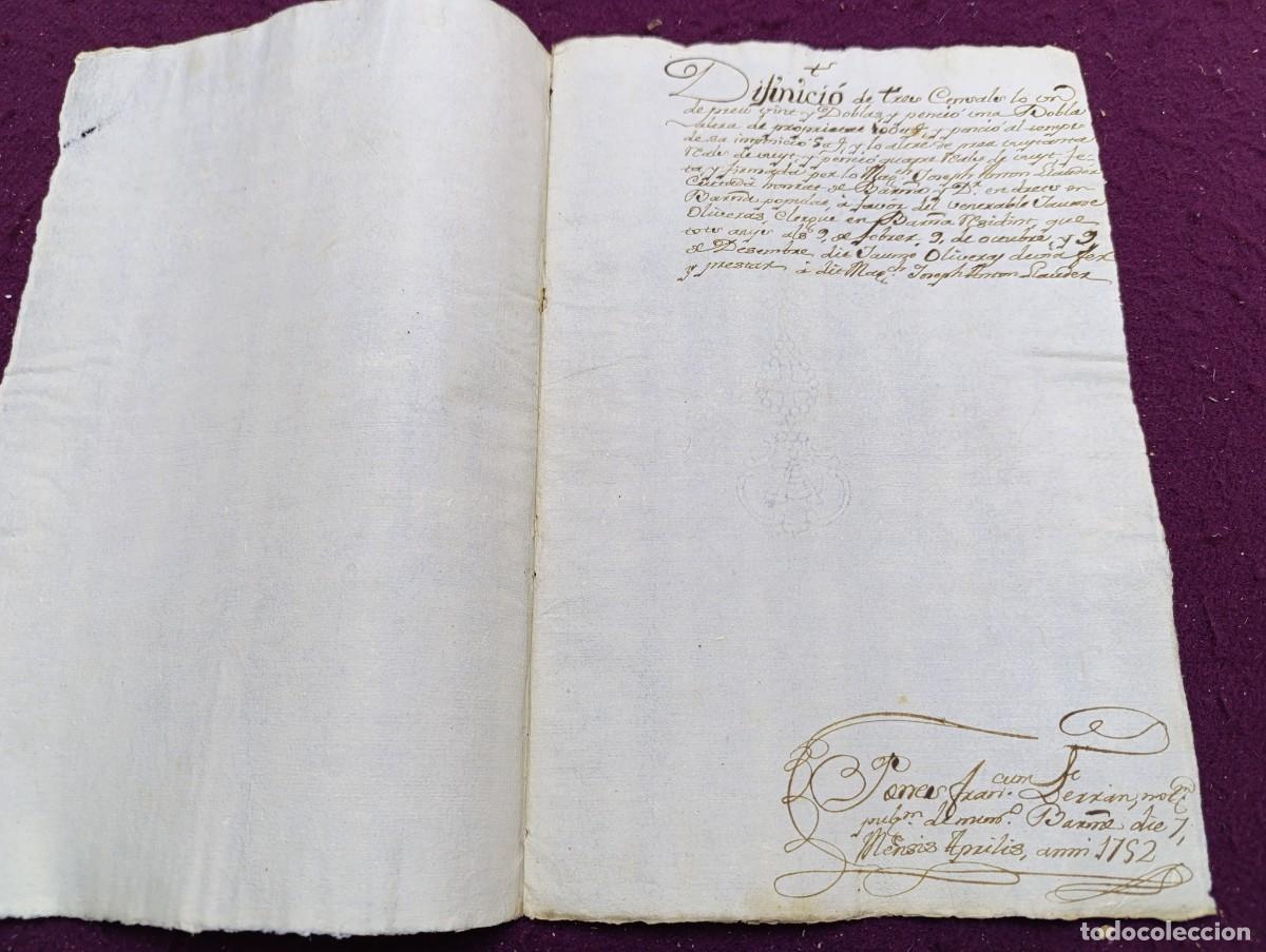Manoscritti antichi: AD17, Antiguo Documento Manuscrito, 1752, Barcelona, con marca de agua y r&uacute;bricas