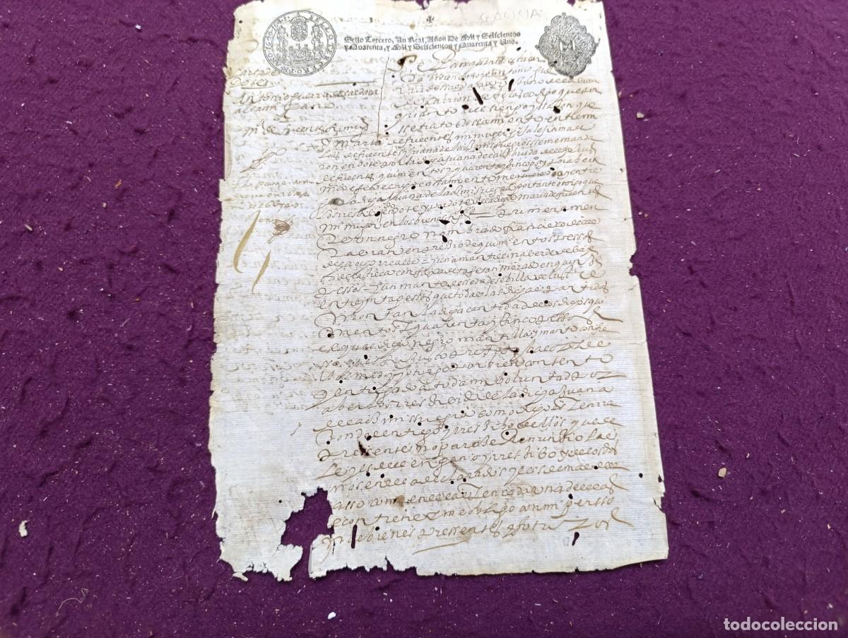 Manuscritos antiguos: AD28, Antiguo Documento Manuscrito, 1641, Galicia, con sellos y firmas / r&uacute;bricas