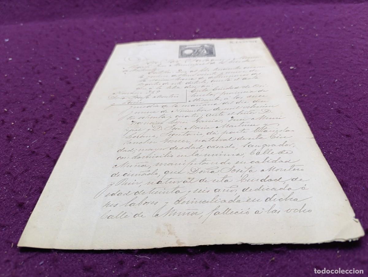 Manuscritos antiguos: AD29, Antiguo Documento Manuscrito, 1889, Orihuela, con sellos y firmas / r&uacute;bricas