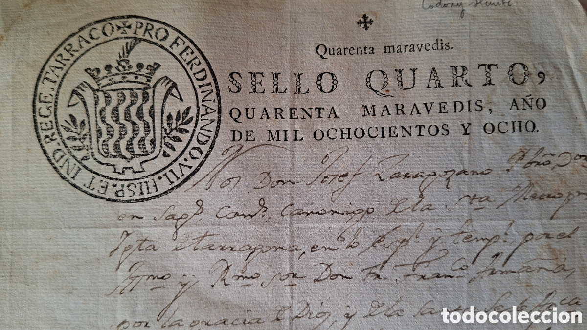 Manuscritos antiguos: Guerra independencia Napoleon timbrologia Fernando VII fiscal solo para Catalu&ntilde;a tarragona 1808