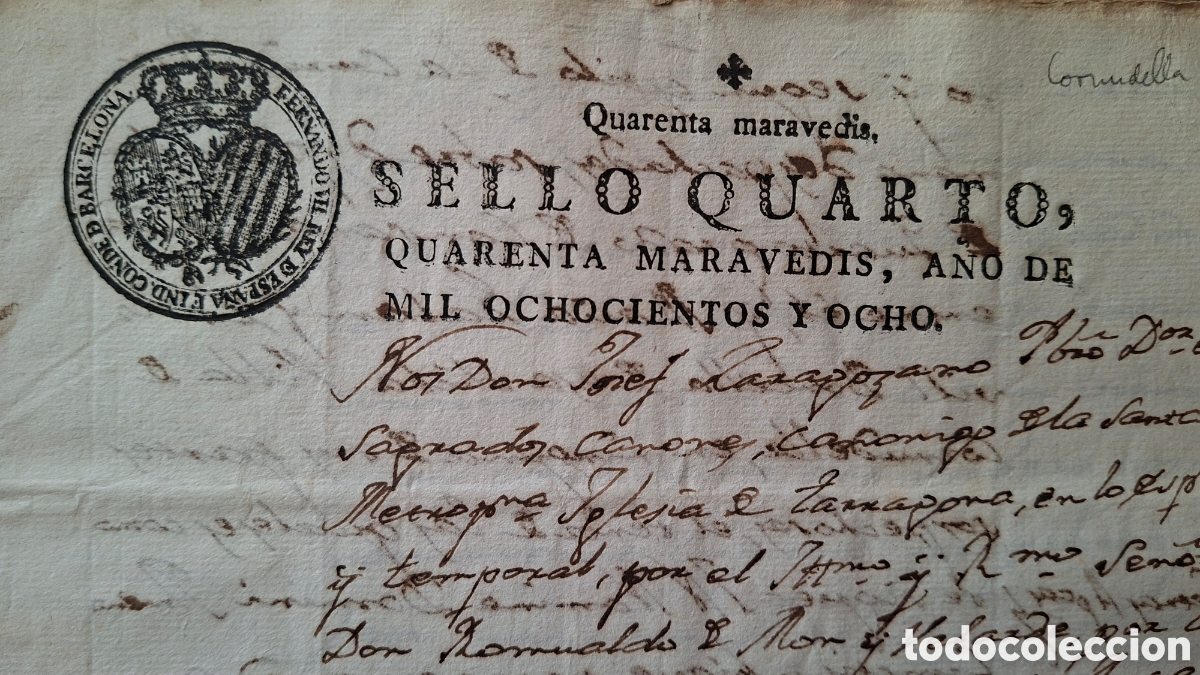 Manuscritos antiguos: Guerra independencia napoleon papel timbrado Fernando VII conde de Barcelona solo Catalu&ntilde;a 1808