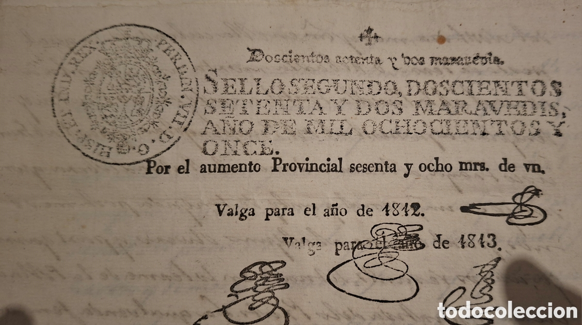 Manuscritos antiguos: Guerra independencia Fernando VII timbrologia Fiscal con 2 habilitaciones 1811