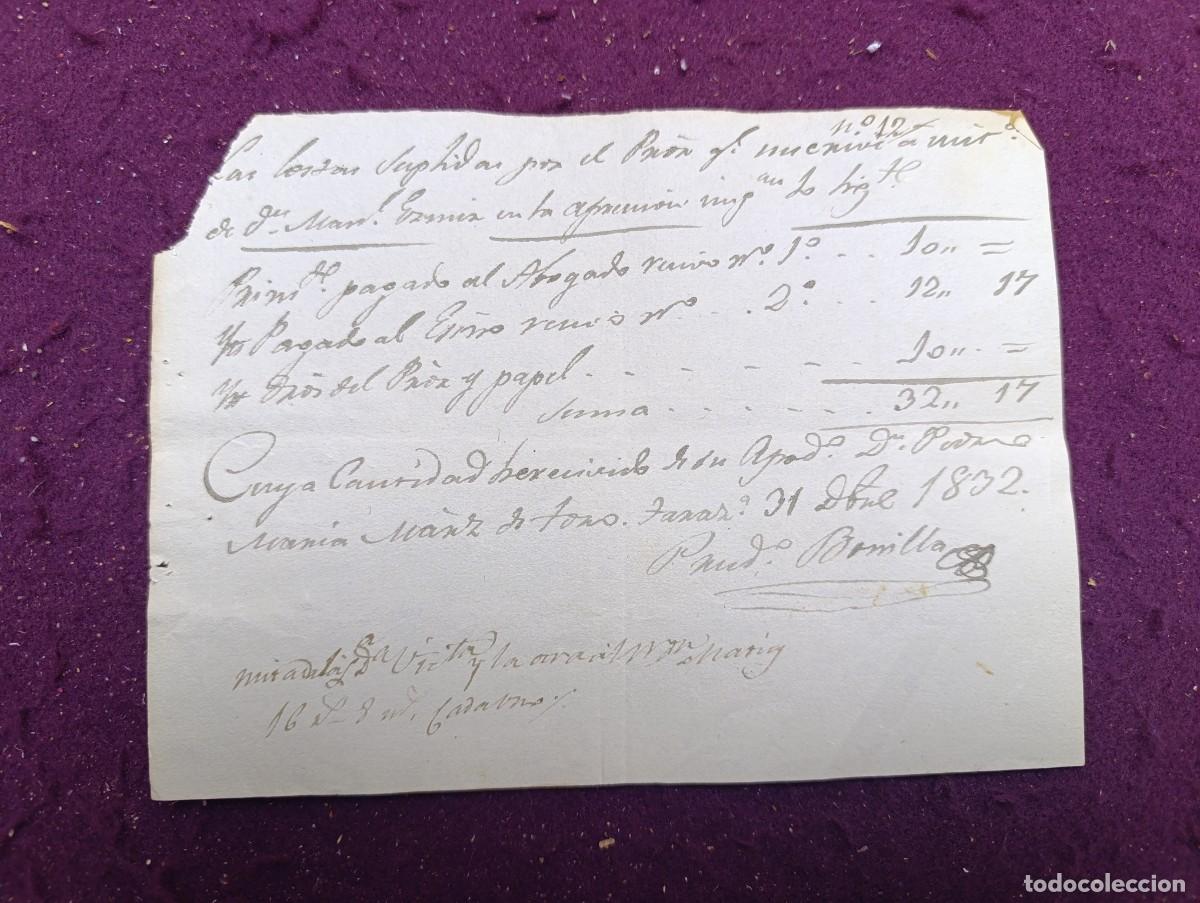 Manuscritos antigos: 1832, Antiguo Documento Manuscrito, Recibo, pago de tasas judiciales o similar
