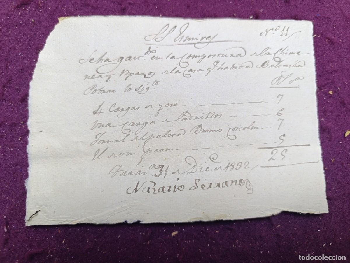 Manuscritos antigos: 1832, Antiguo Documento Manuscrito, Recibo, alba&ntilde;iler&iacute;a o similar