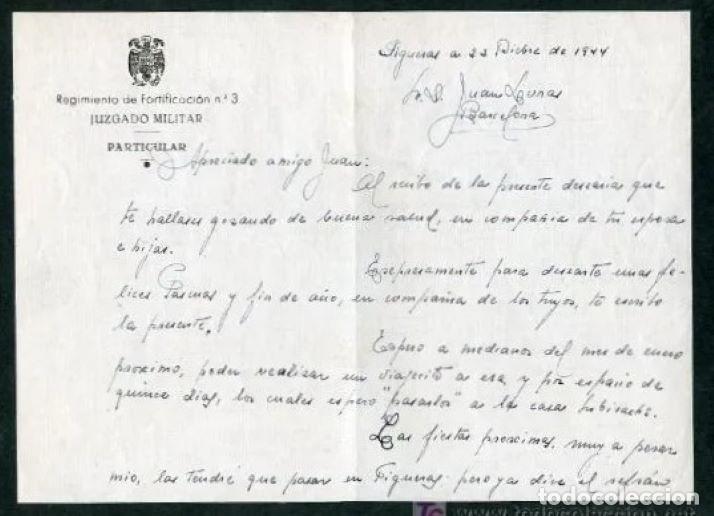 Alte Manuskripte: Figueres. *Regimiento de Fortificaci&oacute;n n&ordm; 3. Juzgado Militar* A&ntilde;o 1944. Tama&ntilde;o cuartilla