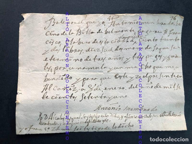 Manuscritos antiguos: ALCA&Ntilde;IZ 1771 / VALE POR LA COMPRA DE UNA MULA Y UN MACHO / VECINO BELMONTE DE SAN JOS&Eacute; / TERUEL