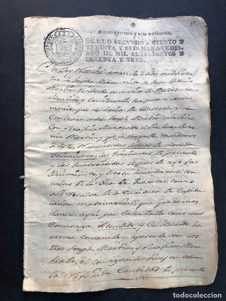 Manuscritos antiguos: BELMONTE DE SAN JOS&Eacute; 1773 / CAPITULACIONES MATRIMONIALES / TERUEL / 8 P&Aacute;GINAS