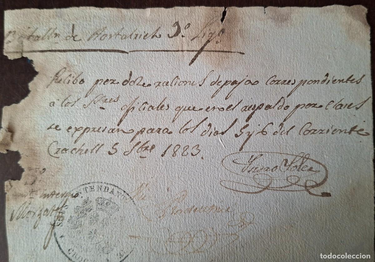 Alte Manuskripte: Batallon de Hostalrich Recibo raciones de papa para oficiales 1823 suos intendant militaire