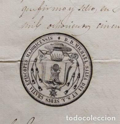 Manoscritti antichi: Sello del obispo de Mallorca, Miquel Salv&aacute; Munar. Fragmento de papel del Archivero Eclesi&aacute;stico 1852