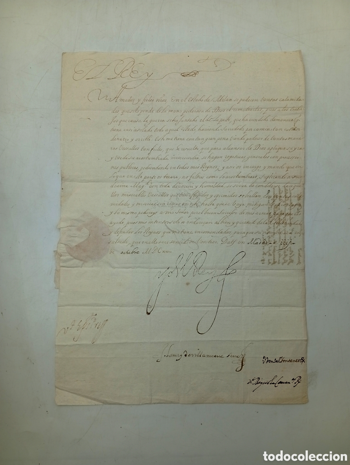 Manuscritos antigos: Carta firmada Yo el Rey Felipe IV en 1630