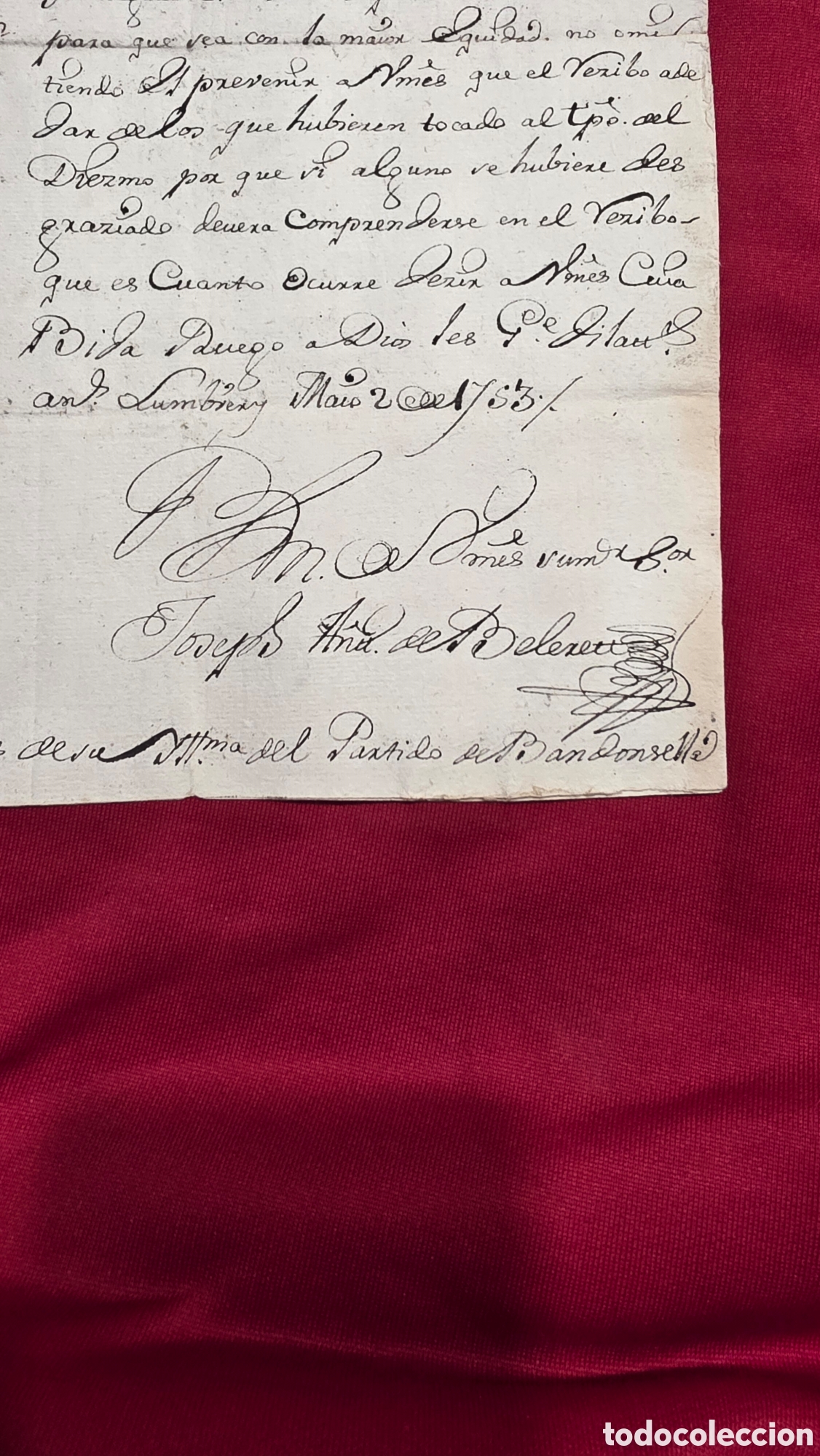 Manuscritos antiguos: MANUSCRITO DE 1753 , DIEZMO - Foto 2