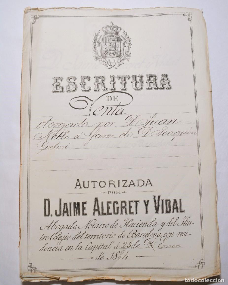 Manuscritos antigos: Manuscrito 1884 - Escritura de Compraventa Barcelona - Juan Neblo a Joaqu&iacute;n Godori