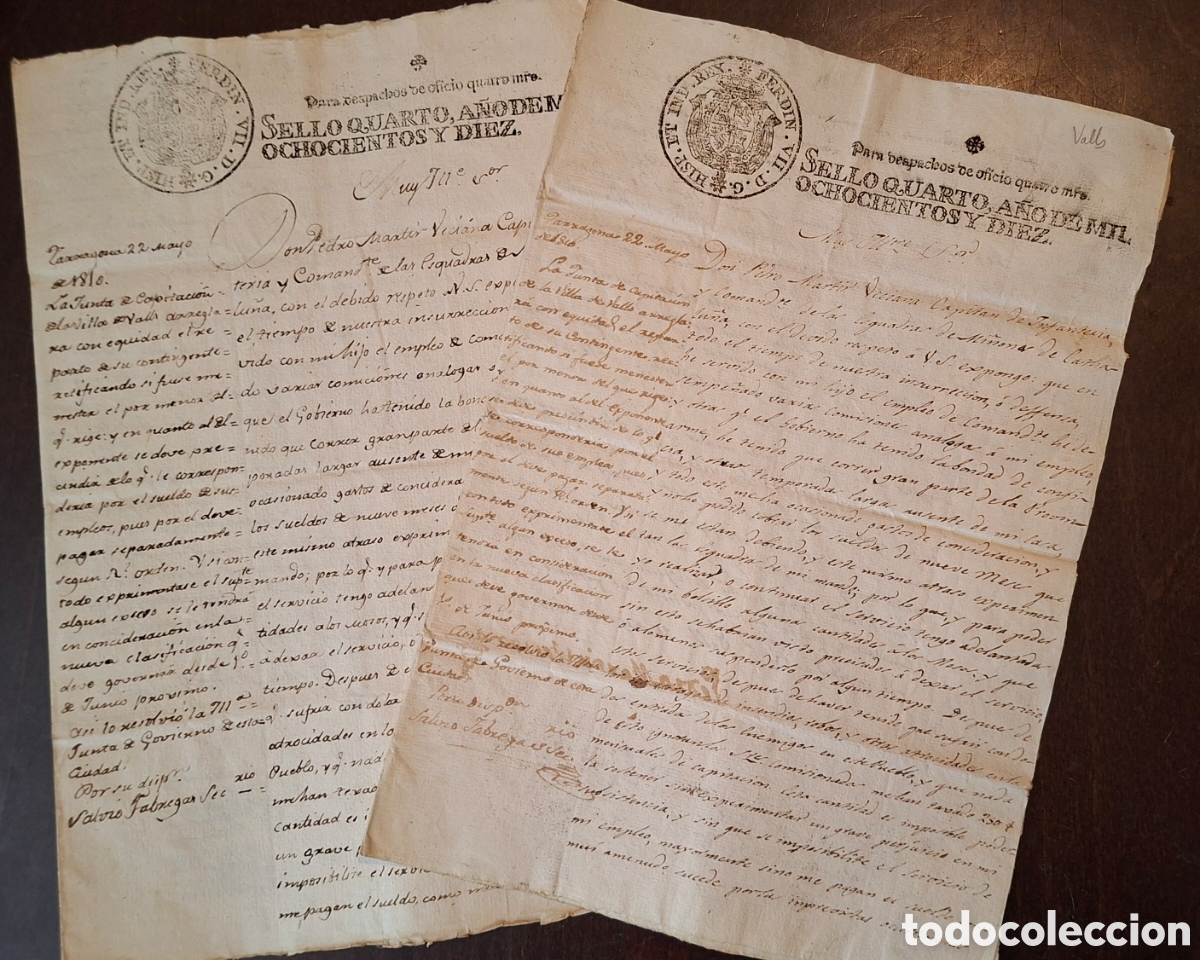 Manuscritos antiguos: Guerra independencia Documento Pedro Martir Veciana Comandante de los Mossos d'esquadra 1810 Valls