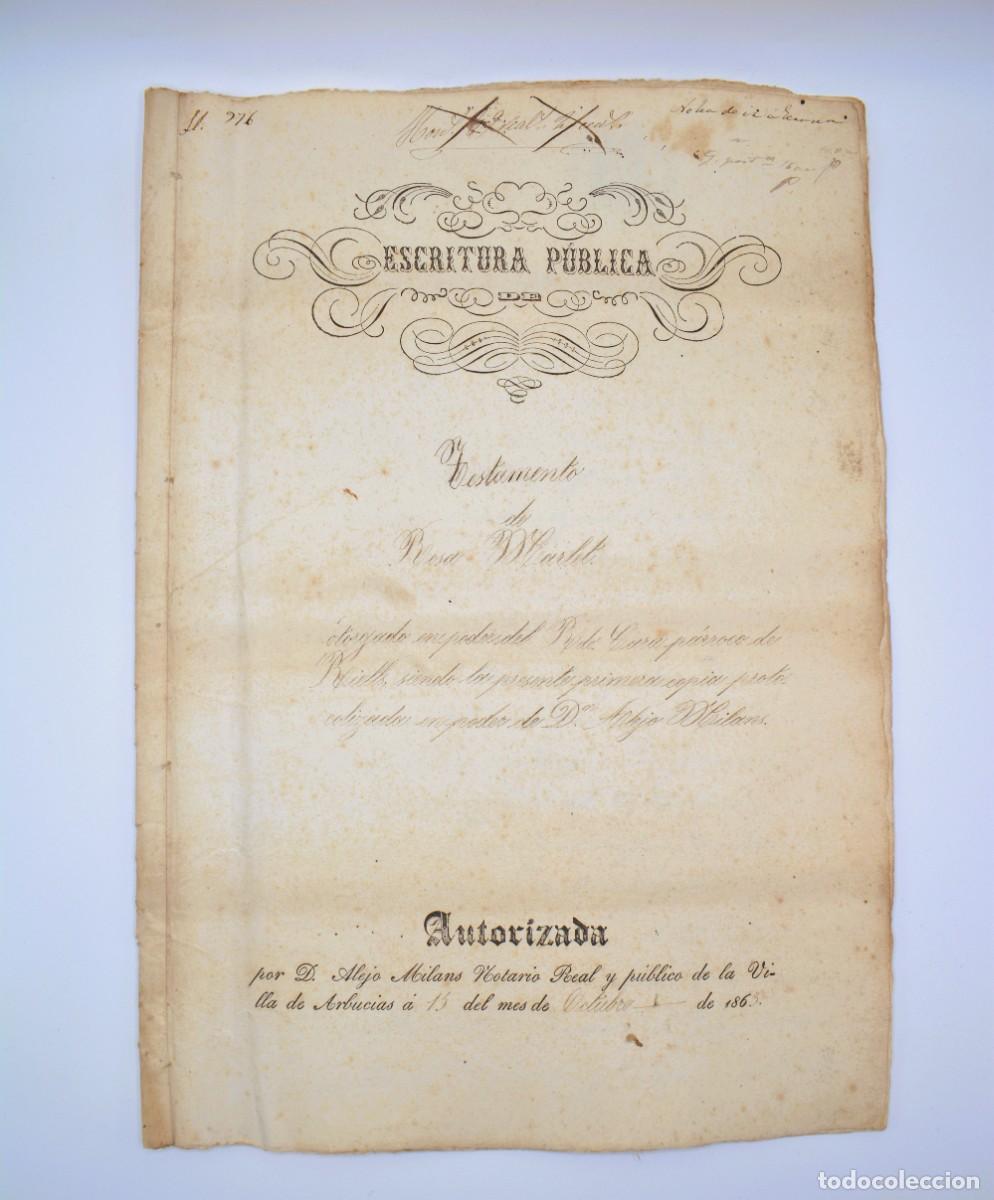 Manuscritos antigos: Manuscrito 1863 - Sello 4&ordm; 60 reales . Testamento otorgado en poder del p&aacute;rroco de Riells - 6 hojas