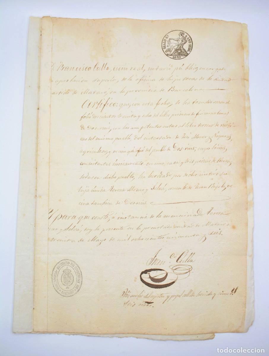 Manuscritos antigos: Manuscrito - Sello 4&ordm; 40 maraved&iacute;s, a&ntilde;o 1856 (lleva sello seco). Relaci&oacute;n jurada de biene - 3 hojas