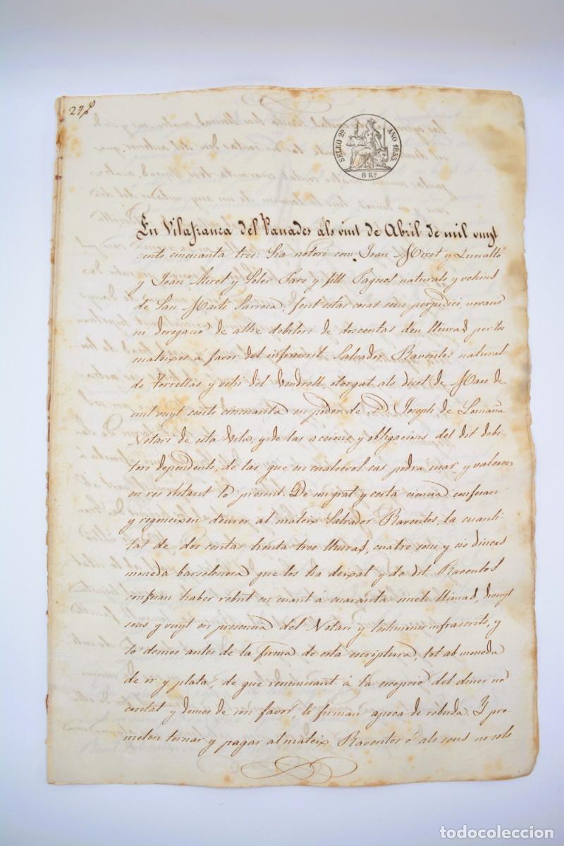 Manuscritos antigos: Manuscrito - Sello 2&ordm;, 8 reales, a&ntilde;o 1853. Pago de deudas - 4 hojas
